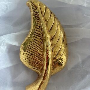 Gorgeous gold leaf brooch 14k gold plated by Brigitte Lambert Paris